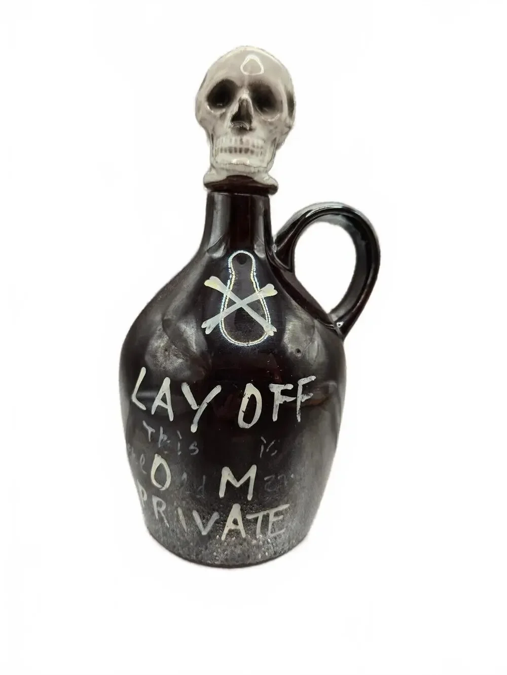 Vintage Skull Crossbones Old Man's Private Stock Poison Decanter Brown Jug Japan